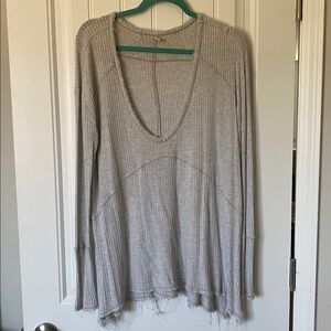 Free People Deep V Neck Light Gray Ribbed Top